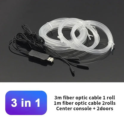 Car RGB Ambient LED Light Strip USB Fiber Optic Atmosphere Neon Invisible Light Strip Center Console Door Decoration Lamp