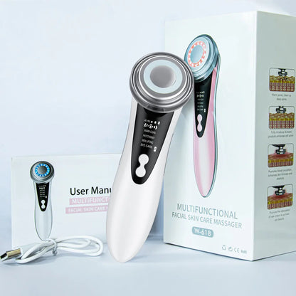 5 in 1 Warming and Cooling Microcurrent Facial Device Red Blue Light Photon Face Neck Massager Kit for Beauty Skin Care at Home