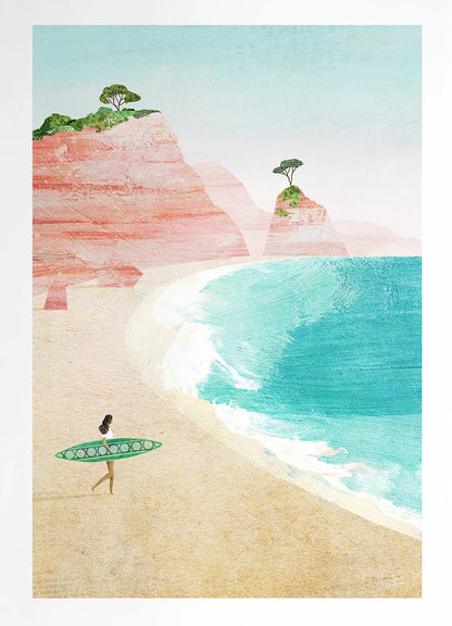 Canvas Painting Wall Art Picture Simple Outdoor Summer Beach Scenery Poster Sunset Surfers Swimming Ocean Living Room Home Decor