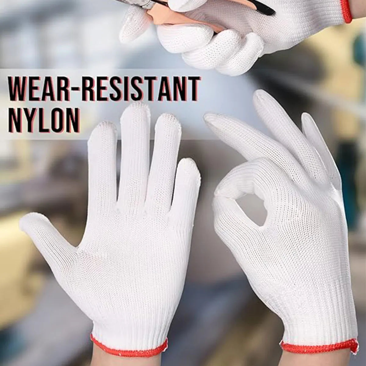 Hand Working Gloves Safety Grip Protection Work Gloves Men Women BBQ Thick Cotton White(Pack of 12 Pairs)