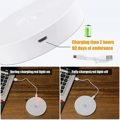 2~6 Pack Motion Sensor LED Night Light USB Rechargeable 3 Color Night Lamp Cabinet Wardrobe Lamp Staircase Wireless Closet Light