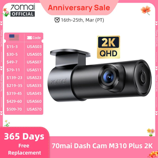 70mai Dash Cam M310 Plus 2K 1440P 143°FOV F1.55 Smart Voice Control 24H Parking Guard Night Vision 70mai M310 Plus 2K Car DVR