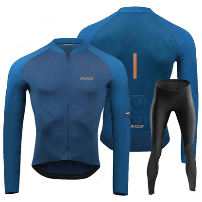 Rvouei Breathable Long Sleeve Cycling Jersey Set Bib Pants Ropa Maillot Ciclismo Bicycle Clothing MTB Bike Uniform Men Clothes