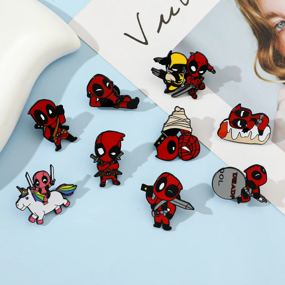 3 Pcs cartoon characters Metal Badge Deadpool Enamel brooch Men's and women's Clothing Bags  Accessories Decorative pins
