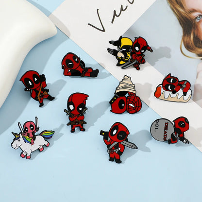 3 Pcs cartoon characters Metal Badge Deadpool Enamel brooch Men's and women's Clothing Bags  Accessories Decorative pins