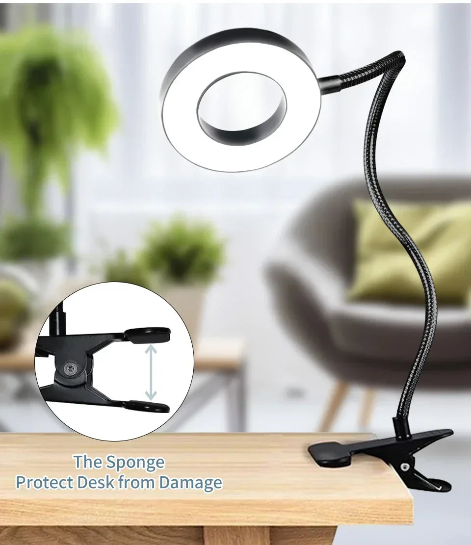 LED Desk Clip Study Lamp USB 3 Colours Adjustable Bedside Desk Night Lamp Multi-purpose Flexible Black Reading Lights