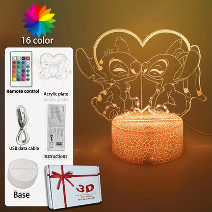 LED Night Light Illusion Stitch Lamps Remote Control Smart Touch Home Room Decor Lamp Christmas Valentine's Day Birthday Gifts