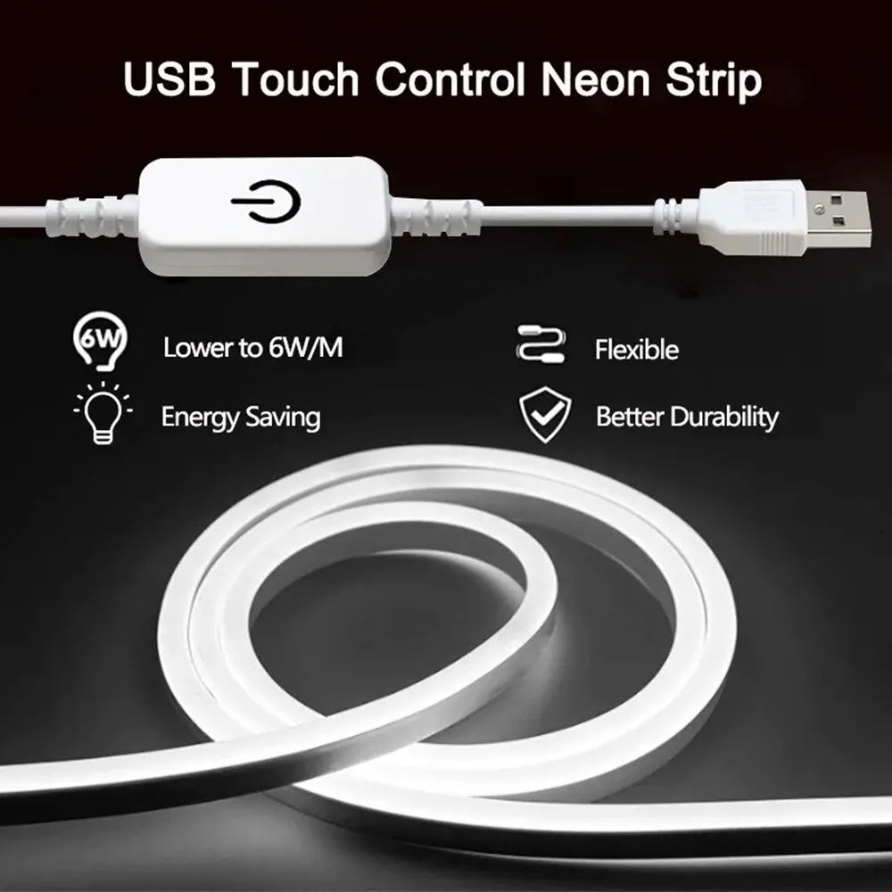 LED Strip Neon Light USB DC 5V Dimmable Touch Sensor Switch Flexible Silicone Neon Sign Tape Waterproof For Outdoor Home Decor