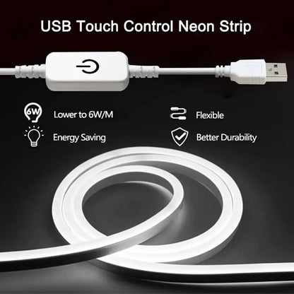 LED Strip Neon Light USB DC 5V Dimmable Touch Sensor Switch Flexible Silicone Neon Sign Tape Waterproof For Outdoor Home Decor