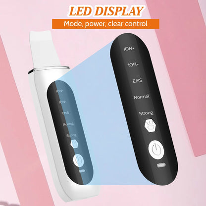 Ultrasonic Skin Scrubber 5 Modes LED Red Blue Light EMS Face Lift Blackhead Remover Acne Pore Cleaning Peeling Machine Shovel