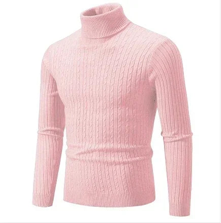 Men's High Neck Sweater Solid Color Pullover Knitted Warm Casual Turtleneck   Men Clothes
