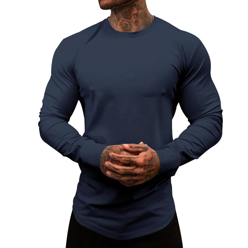 Mens Gym Workout Slim Fit Long Sleeve T-Shirt Performance Athletic Shirts Running Fitness Tee Loungewear Casual Crewneck Tops