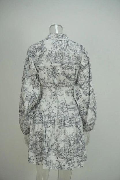 Autumn new women's clothing style elegant, fashionable, casual, sexy commuting long sleeved lace up Chinese style printed dress