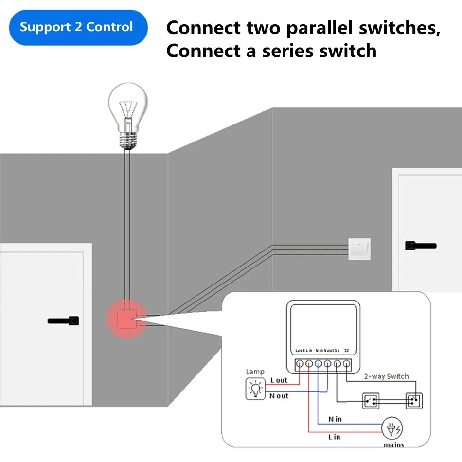 Tuya WiFi Smart Switch 16A  Module 2-way Control Mini Switch Breaker Smart Life Work With Alexa Google Alice