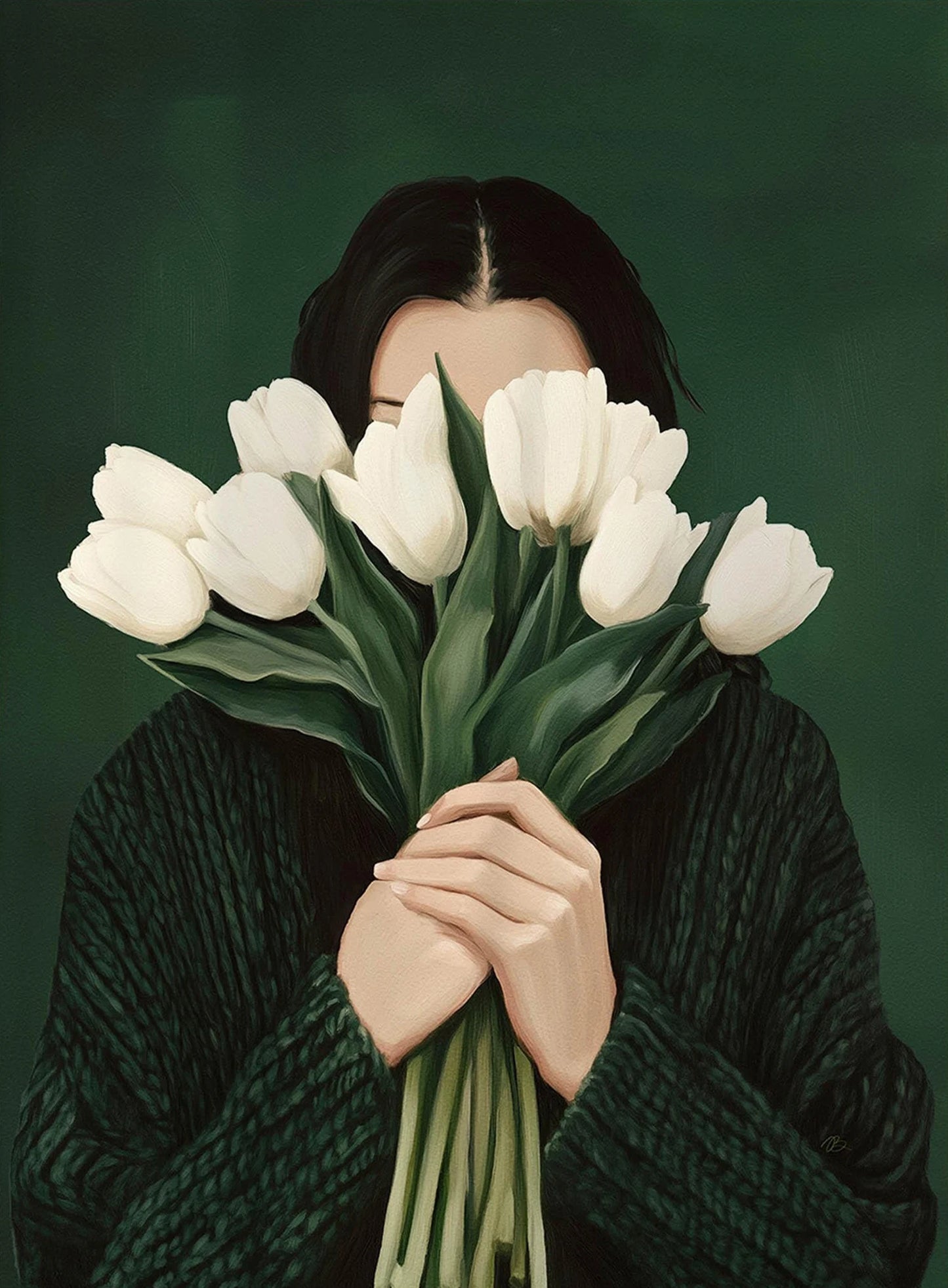 Canvas Wall Art Woman with Flower Portrait Painting Print for Bedroom Nordic Girl Home Decor Abstract Minimalism Poster