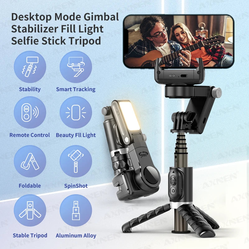 Desktop Gimbal Stabilizer 360° Rotation Smart Track Mode Selfie Stick with Remote Control for iPhone Cell Phone Smartphone