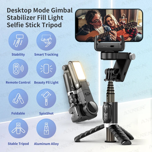Desktop Gimbal Stabilizer 360° Rotation Smart Track Mode Selfie Stick with Remote Control for iPhone Cell Phone Smartphone