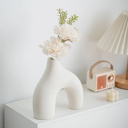Bohemian Ceramic Vases Set of 3 White Round Geometric Design Handmade Terracotta Flower Pot Home Decor