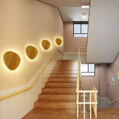 Nordic LED Wall Light Modern Original LED Circular Wooden Wall Light Personalized Bedside Bedroom Staircase Wall Hanging Light