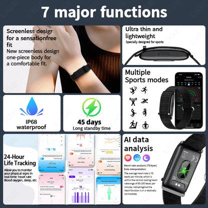 2026 Fitness Tracker Smart Bracelet Pedometer No Screen Breathable Sport Wristband Call Reminder Heart Rate Monitor Smartwatch