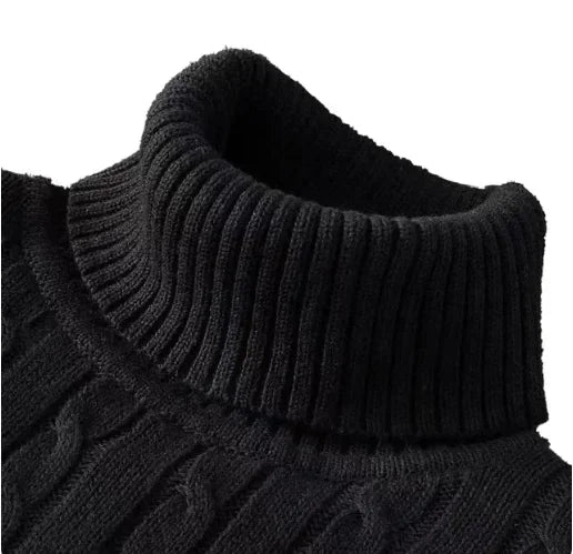 Men's High Neck Sweater Solid Color Pullover Knitted Warm Casual Turtleneck   Men Clothes