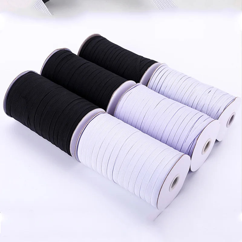 5yards/Lot 3/6/8/10/12mm White/Black High Elastic Sewing Elastic Band Fiat Rubber Band Waist Band Stretch Rope Elastic Ribbon