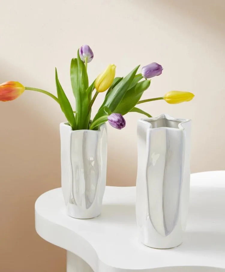 Ceramic Vase Luxury Electroplated Silver Flower Arrangement Irregular Porcelain Hydroponic Vase Ornament Interior Art Decoration