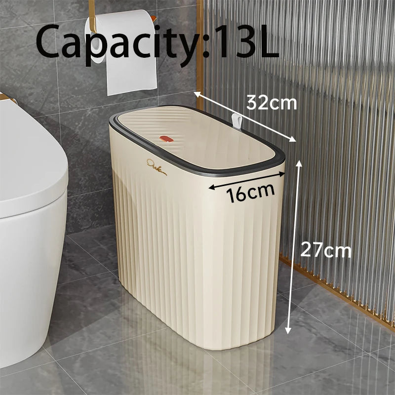 Narrow Shape Press Ring Trash Can with Lid for Bathroom Gap, Highlighting the Features of Garbage Classification