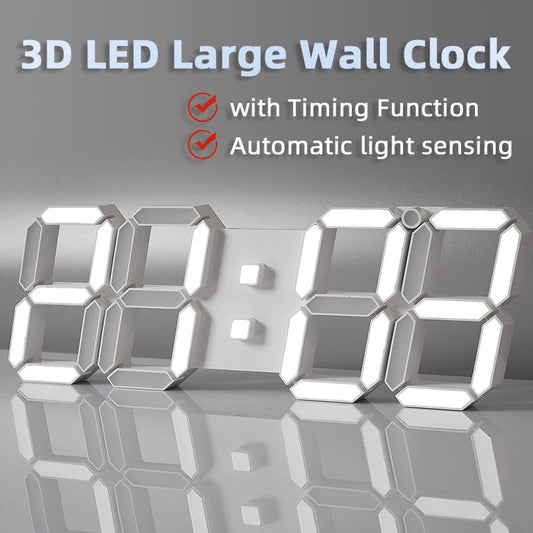 3D LED Large Wall Clock With Remote Control Modern Design Electronic Clock with Automatic Photosensitive and Timing Function