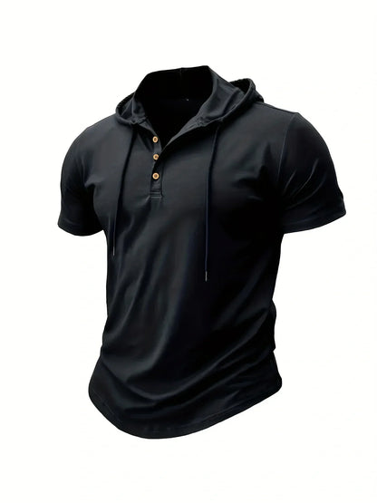 Men T Shirts  Summer Slim Fitness Hooded Short-Sleeved Bodybuilding Quick Dry Tshirt Male Gym Clothes Breathable Sports Tops