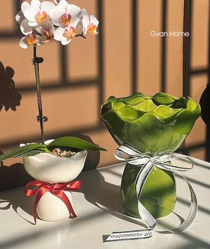 Ceramic Vase Rose Flower Shaped Vase Desk Decorati Flowers Bouquet for Home Girding Decorative Floral Vases Room Aesthetic Decor