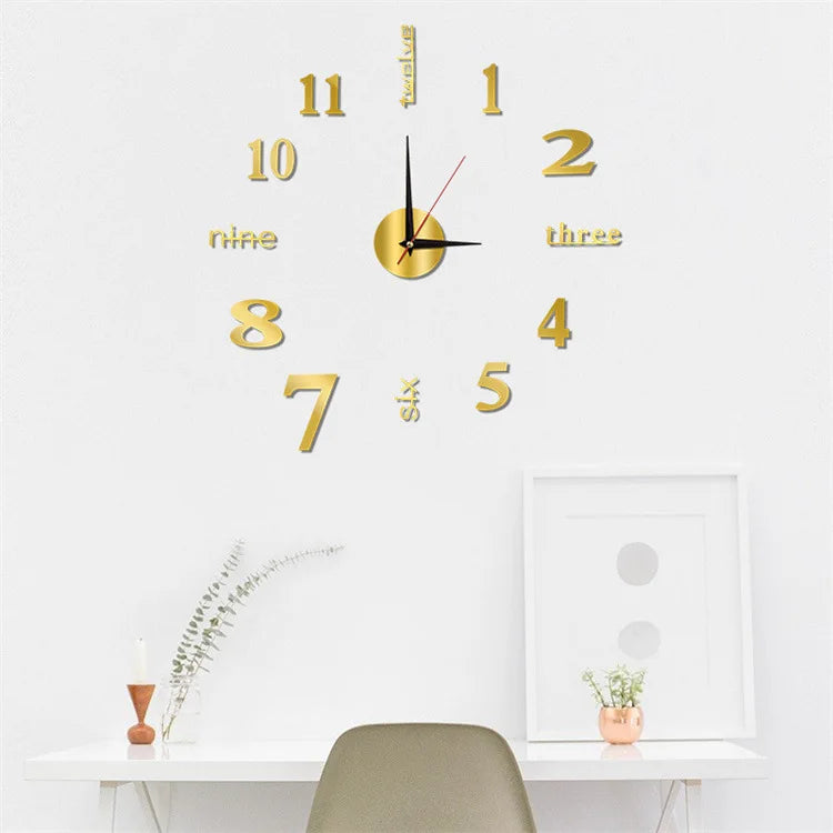 3D Wall Clock DIY Mirror Wall Stickers For Home Living Room Decor Frameless Luminous Quartz Clocks Self Adhesive Hanging Watches