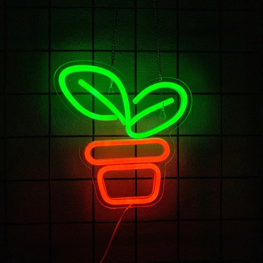 LED Sign for Business Neon Wall Logo Store Mother's Leaf Light Flower Accessories Bunch Shop Bedroom Home Garden Decor Gift Room