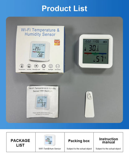 ONENUO Tuya WIFI Temperature Humidity Sensor Hygrometer Thermometer Smart Home Backlight Smart Life Support Alexa Assistant