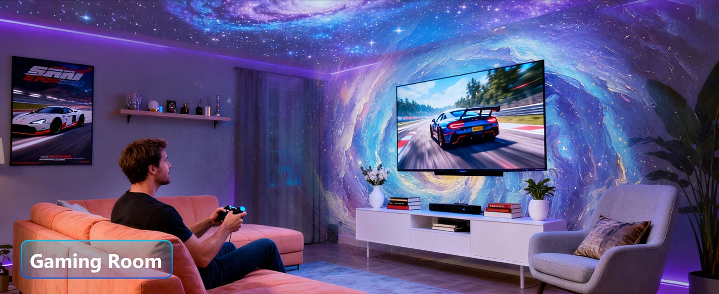 AURORA LIGHTING 3D Galaxy Projector 60 Scenes Adjustable Focal Planetarium Projector Ceiling Projector for Kids Room Adult Party