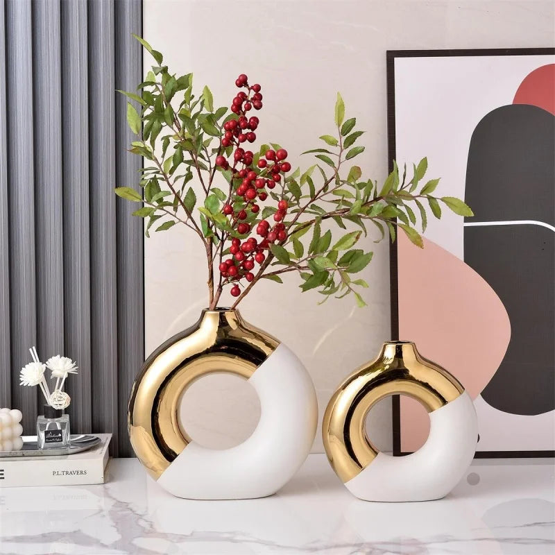 Ceramic Flower Vases For Living Room Luxury Nordic Plant Pot,Dinning Table Hotel Home Decoration,Wedding Festival Artwork Golden