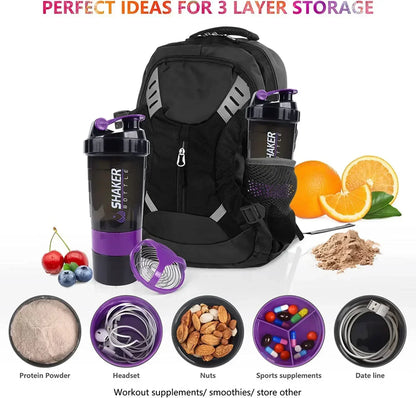 500ml Layered Protein Bottle Powder Shaker with Powder Storage Container Large Water Bottle Water Bottle with Wire Stirring Ball