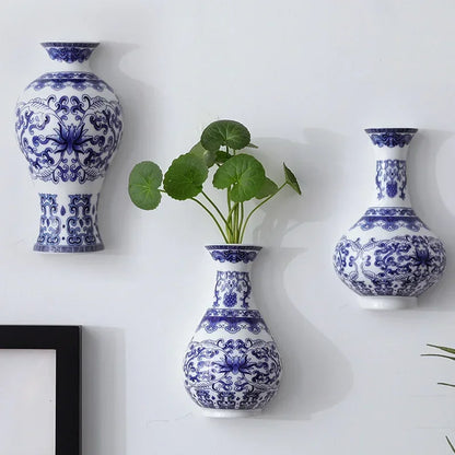 Ceramic Vases Antique Blue and White Porcelain Flower Ware Lucky Bamboo Living Room Home Decoration