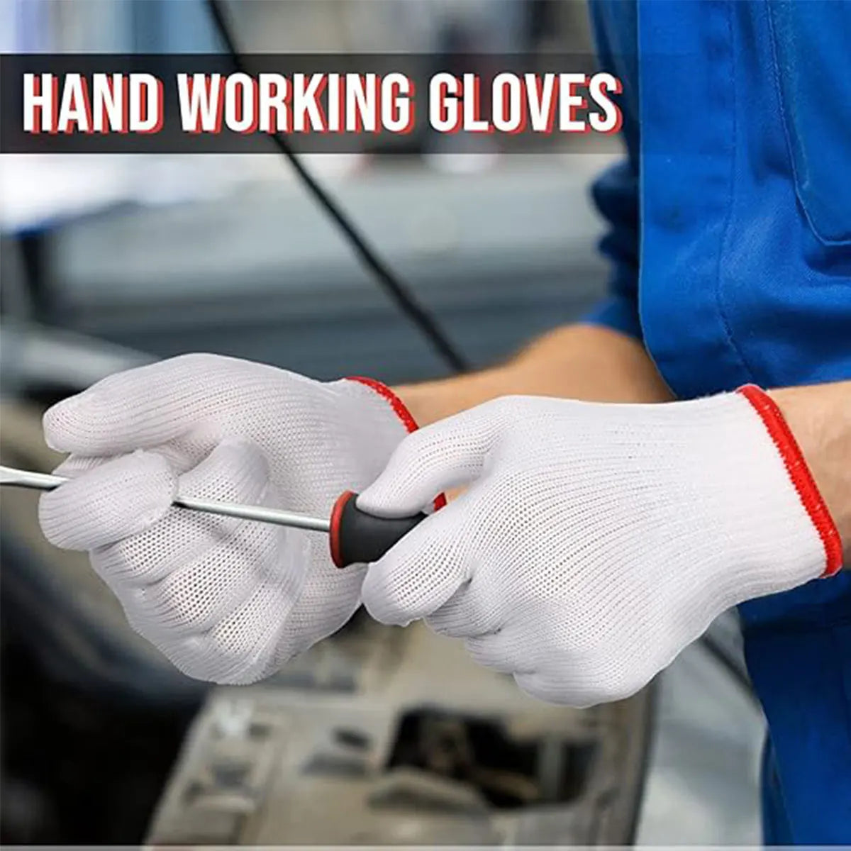 Hand Working Gloves Safety Grip Protection Work Gloves Men Women BBQ Thick Cotton White(Pack of 12 Pairs)