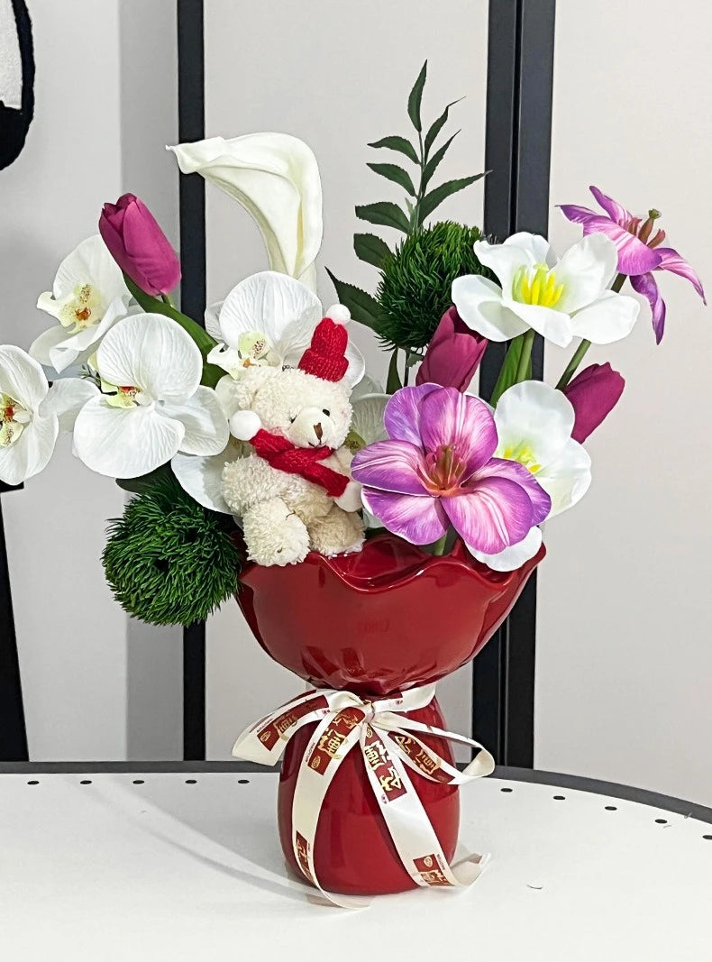 Ceramic Vase Rose Flower Shaped Vase Desk Decorati Flowers Bouquet for Home Girding Decorative Floral Vases Room Aesthetic Decor