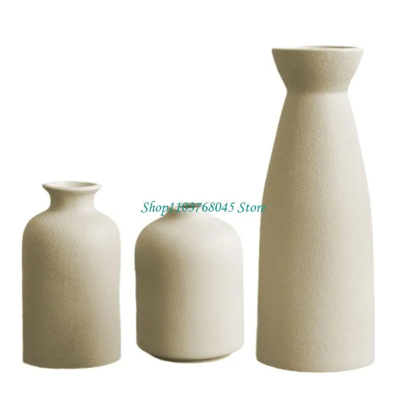 R53F 3Pcs Ceramics Vases for Florals Decoration Contemporary Geometrics Living Room Centerpieces