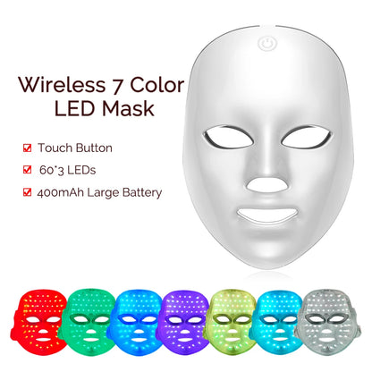 Wireless LED Mask 7 Color LED Face Mask Photon Skin Firming Anti Aging Rejuvenation Beauty Mask Machine