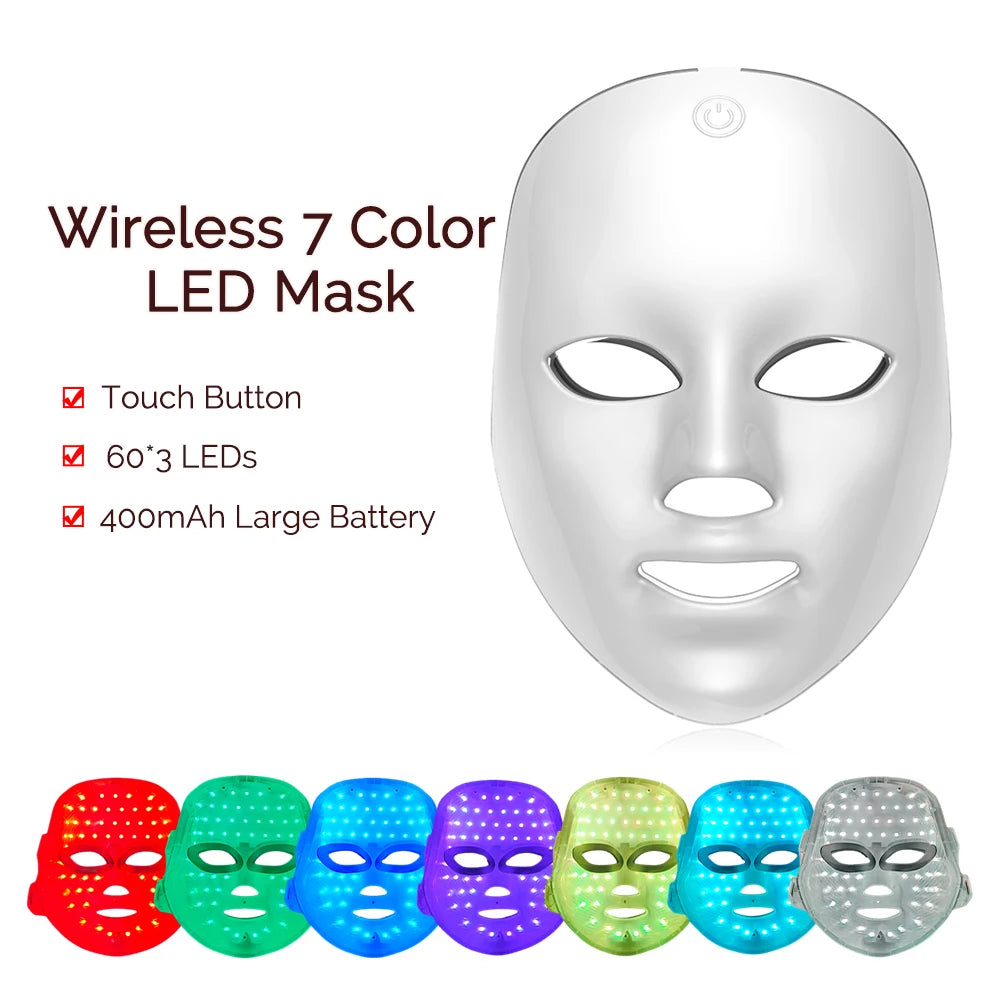 Facial LED Mask 7 Colors LED Face Mask LED Repair Skin Beauty Machine Wireless Use