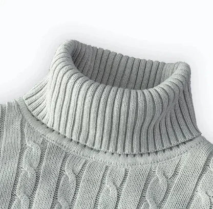 Men's High Neck Sweater Solid Color Pullover Knitted Warm Casual Turtleneck   Men Clothes