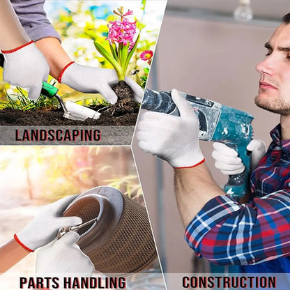 Hand Working Gloves Safety Grip Protection Work Gloves Men Women BBQ Thick Cotton White(Pack of 12 Pairs)