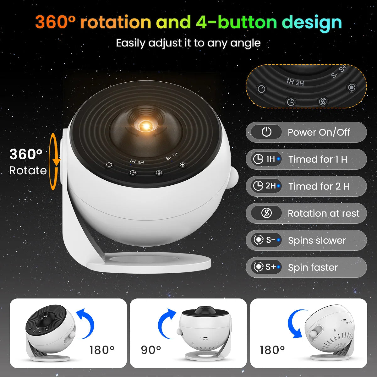 2025 Newest Planetarium Galaxy Star Projector Pro Version, 360° Rotation with Speed Change, HD Image LED Light for Room Ceiling