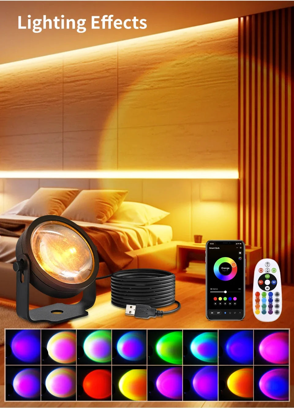 Smart Sunset Lamp Tuya USB Sunset Projector Light RGB Smart Life APP Remote For Room Photography Background Decor Lighting