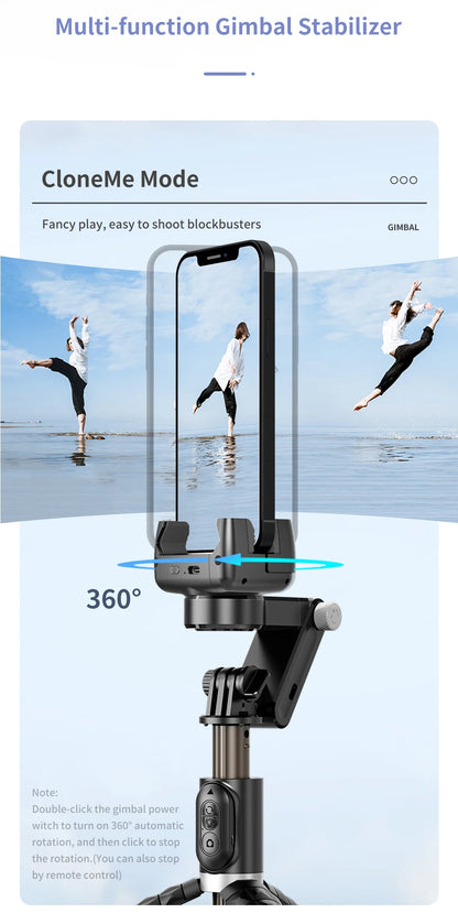 Desktop Gimbal Stabilizer 360° Rotation Smart Track Mode Selfie Stick with Remote Control for iPhone Cell Phone Smartphone