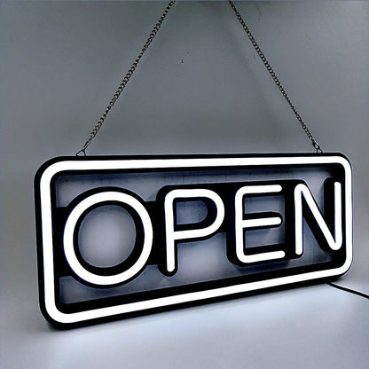 LED neon lights, store business signs, blue flashing lights, OPEN signs for shops and bars