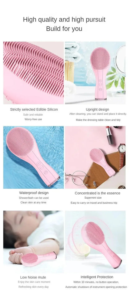 Electric Facial Cleansing Brush Deep Pore Cleaning Sonic Vibration Waterproof Acne Blackhead Remover Pore Cleaner Silicone